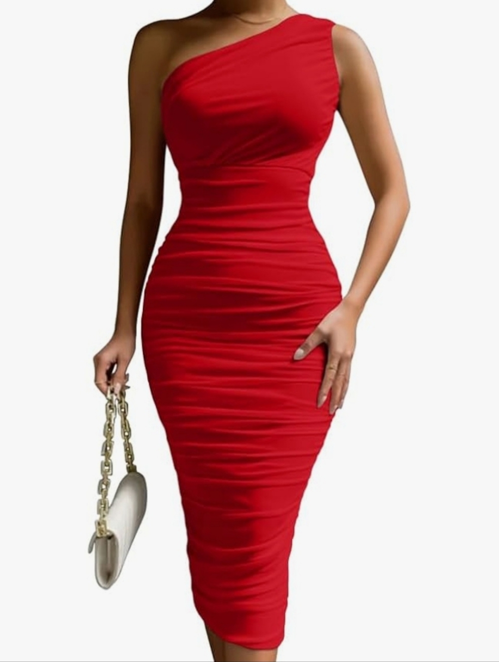Chic One-Shoulder Red Dress
